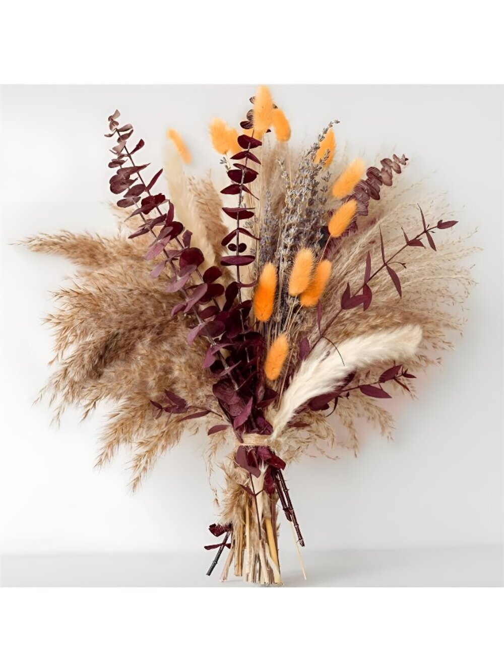 Fall Dried Flower Bouquet with Pampas Grass, Orange Bunny Tails, Lavender & Red